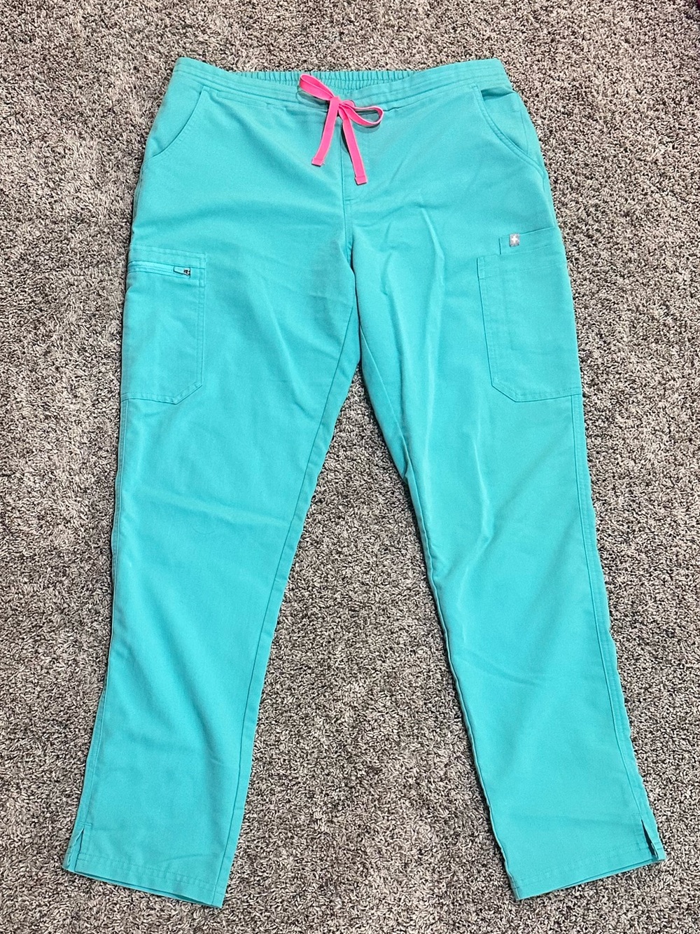 Figs Teal Yola Scrub Pants with Pink Drawstring